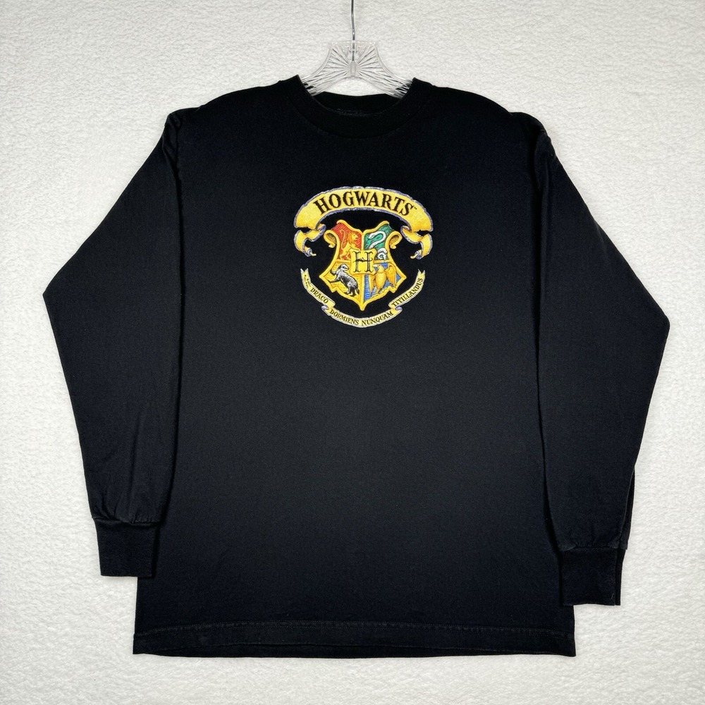 Vintage 2000 Warner Bros. Hogwarts Harry Potter Longsleeve Shirt Black - Medium